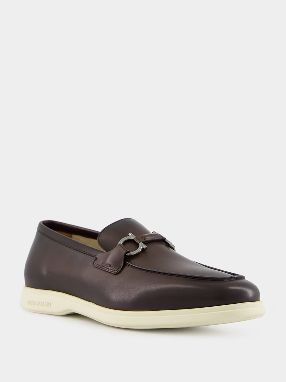 Dark Brown Calfskin Loafers with Gancini Ornament