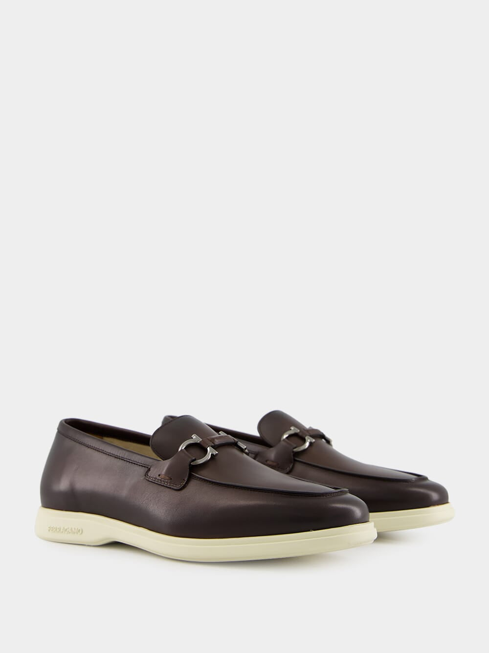 Dark Brown Calfskin Loafers with Gancini Ornament