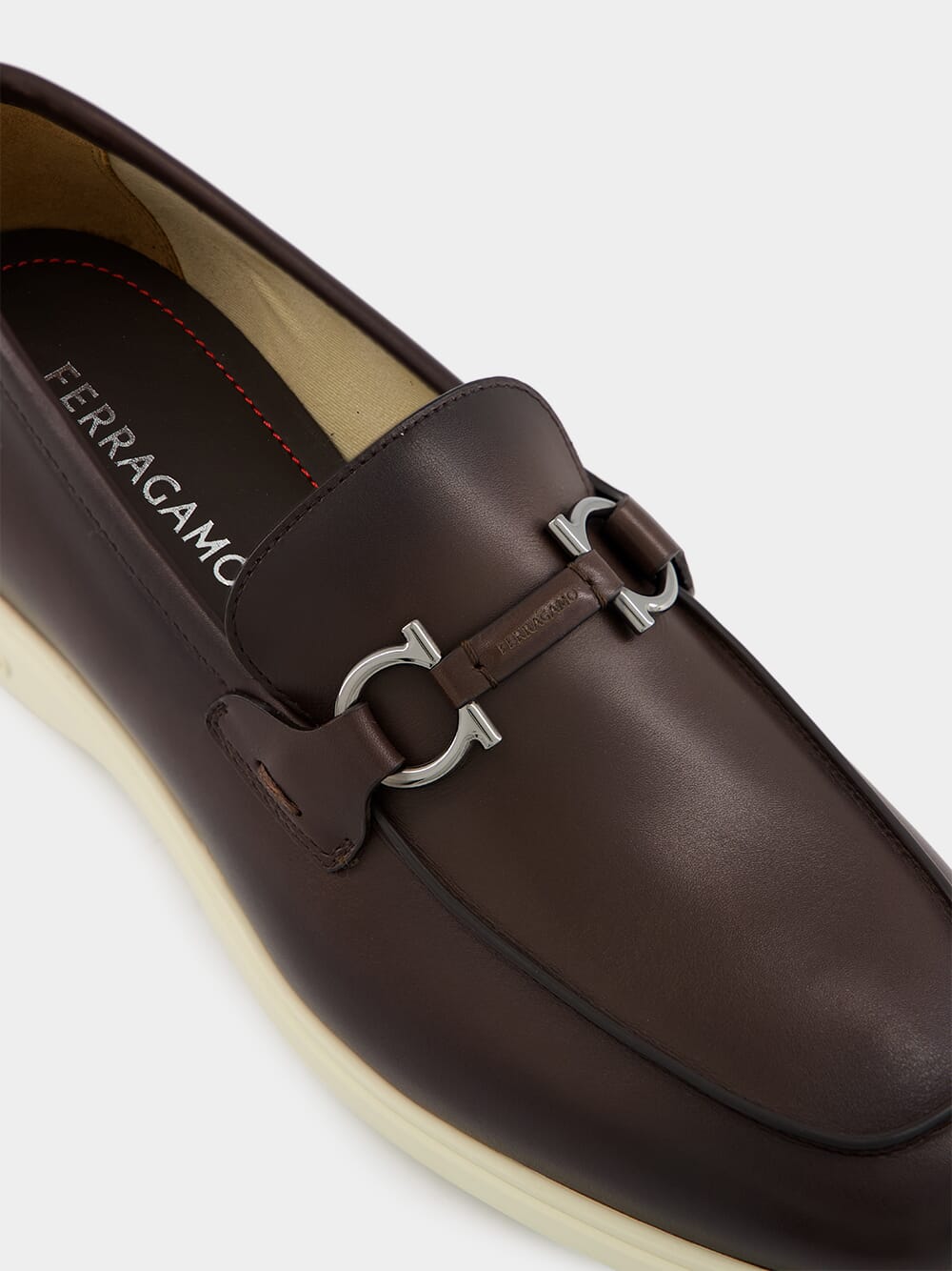 Dark Brown Calfskin Loafers with Gancini Ornament