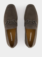 Ferragamo Daytona Grey Nubuck Loafers with Gancini Ornament