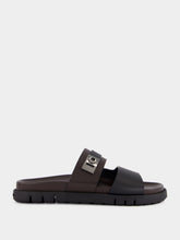 Ferragamo Black Double Strap Leather Sandals with Hug Buckle