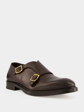 Ferragamo Black Leather Double Monk Strap Shoes