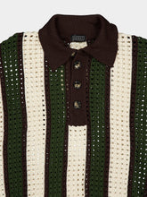 Haight Olive Striped Open-Knit Polo