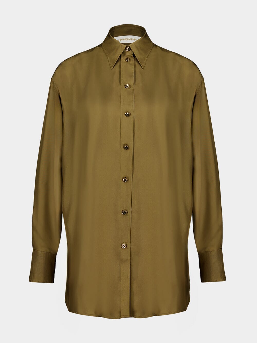 Olive Green Silk Button-Up Shirt