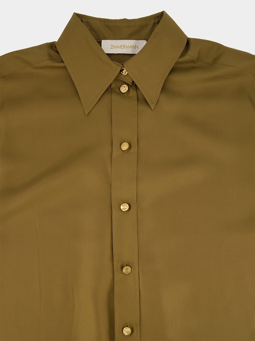 Olive Green Silk Button-Up Shirt