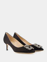 Manolo Blahnik Black Satin Hangisi Pumps