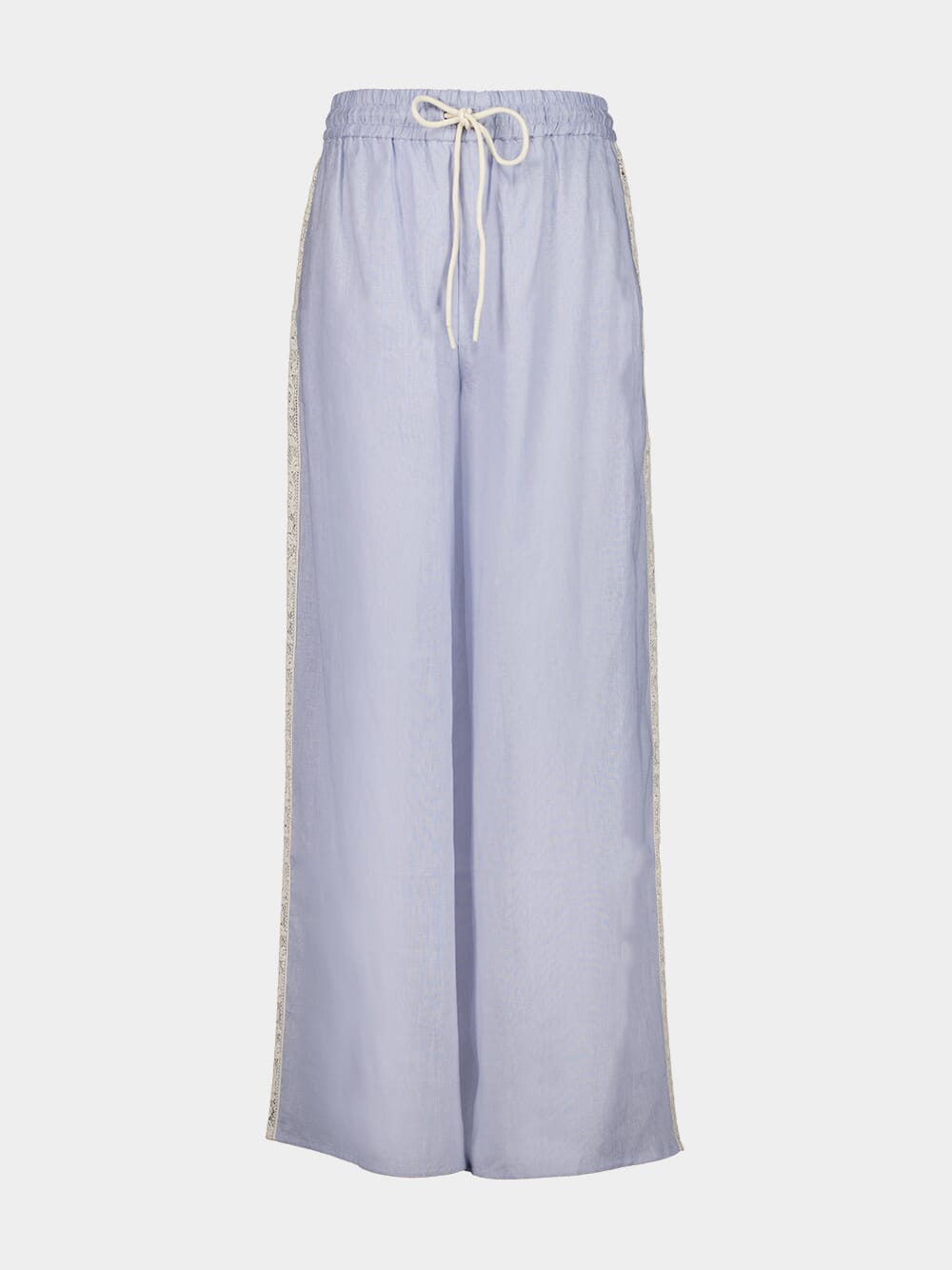 Dusty Blue Everley Lace Trim Wide-Leg Pants