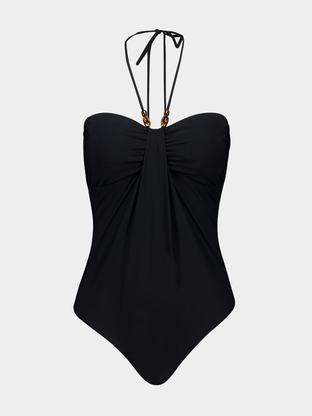 Black Wylie Drape Halter One-Piece Swimsuit