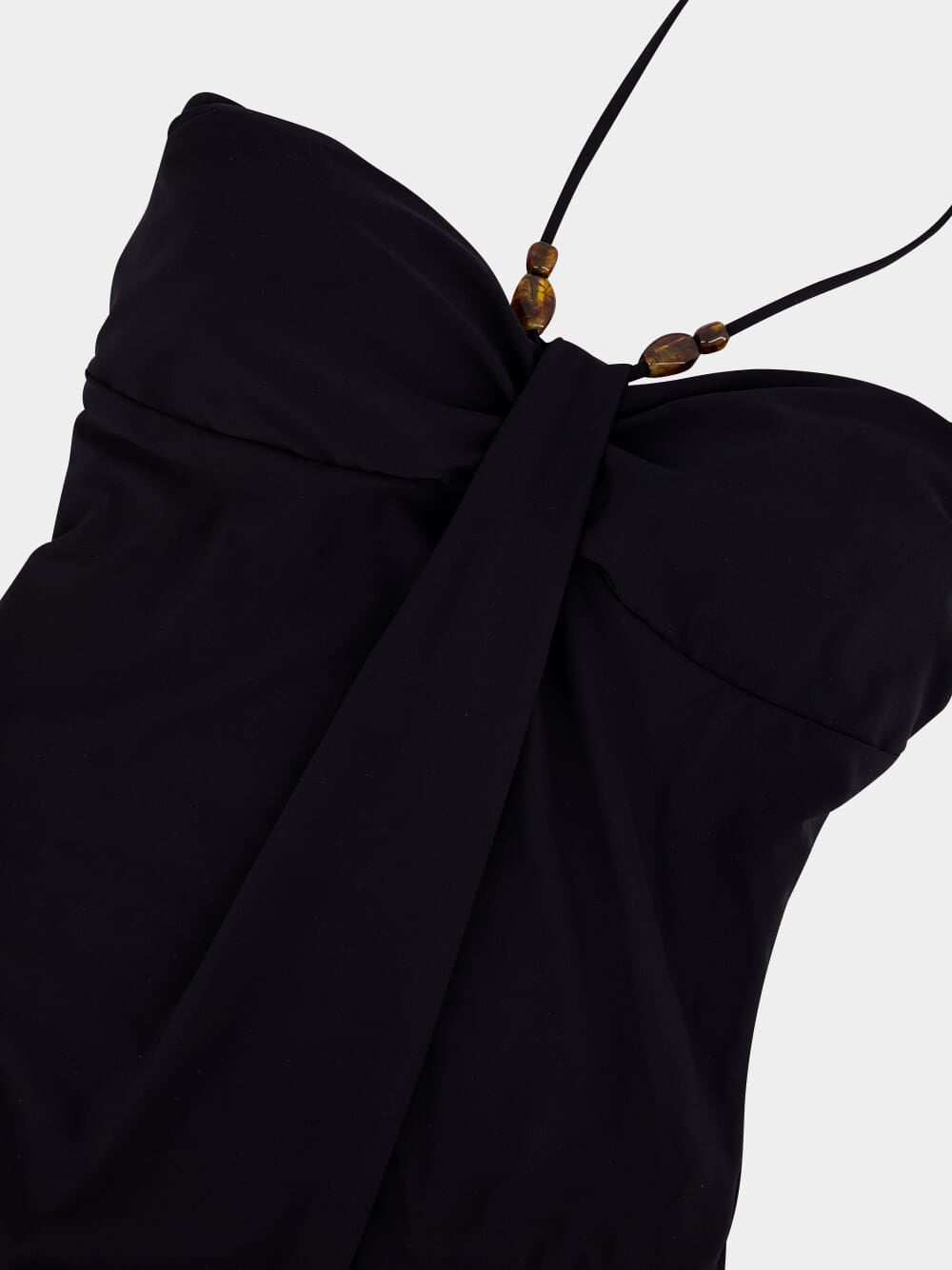 Black Wylie Drape Halter One-Piece Swimsuit