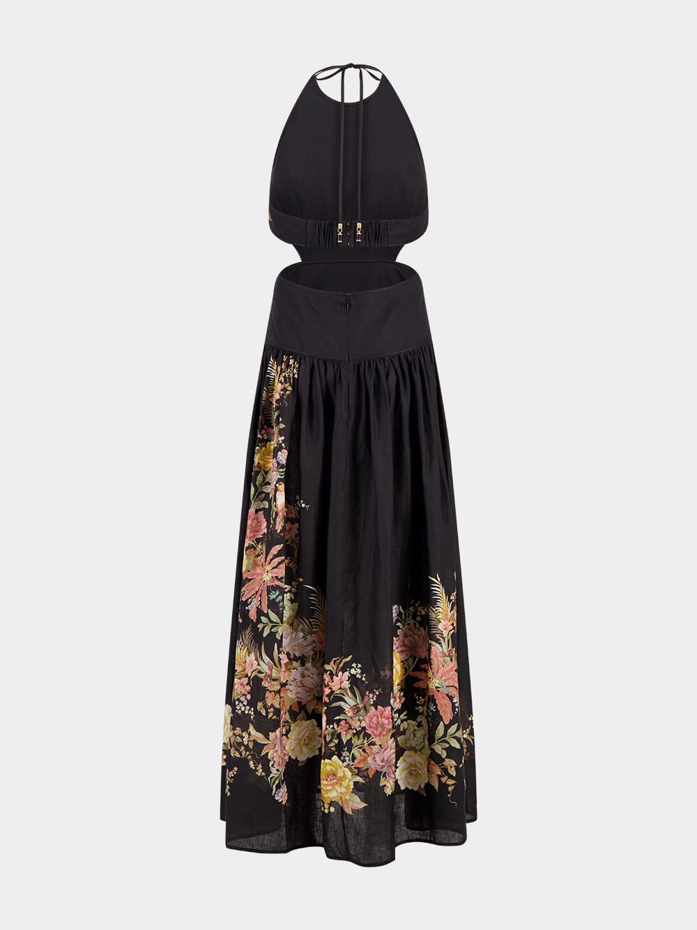 Black Floral Tallow Halter Midi Dress