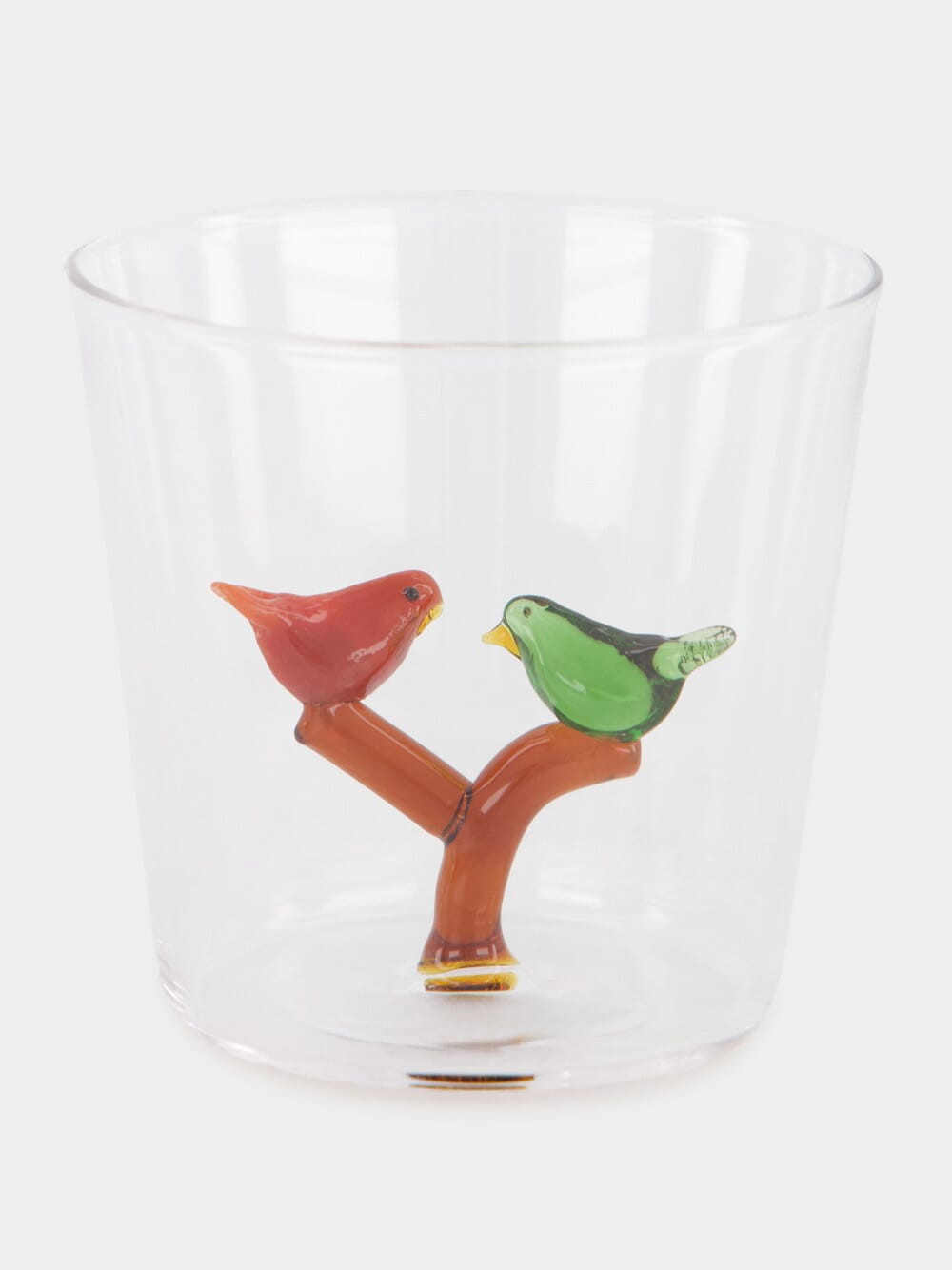 Glass Tumbler with Birds Green-Red