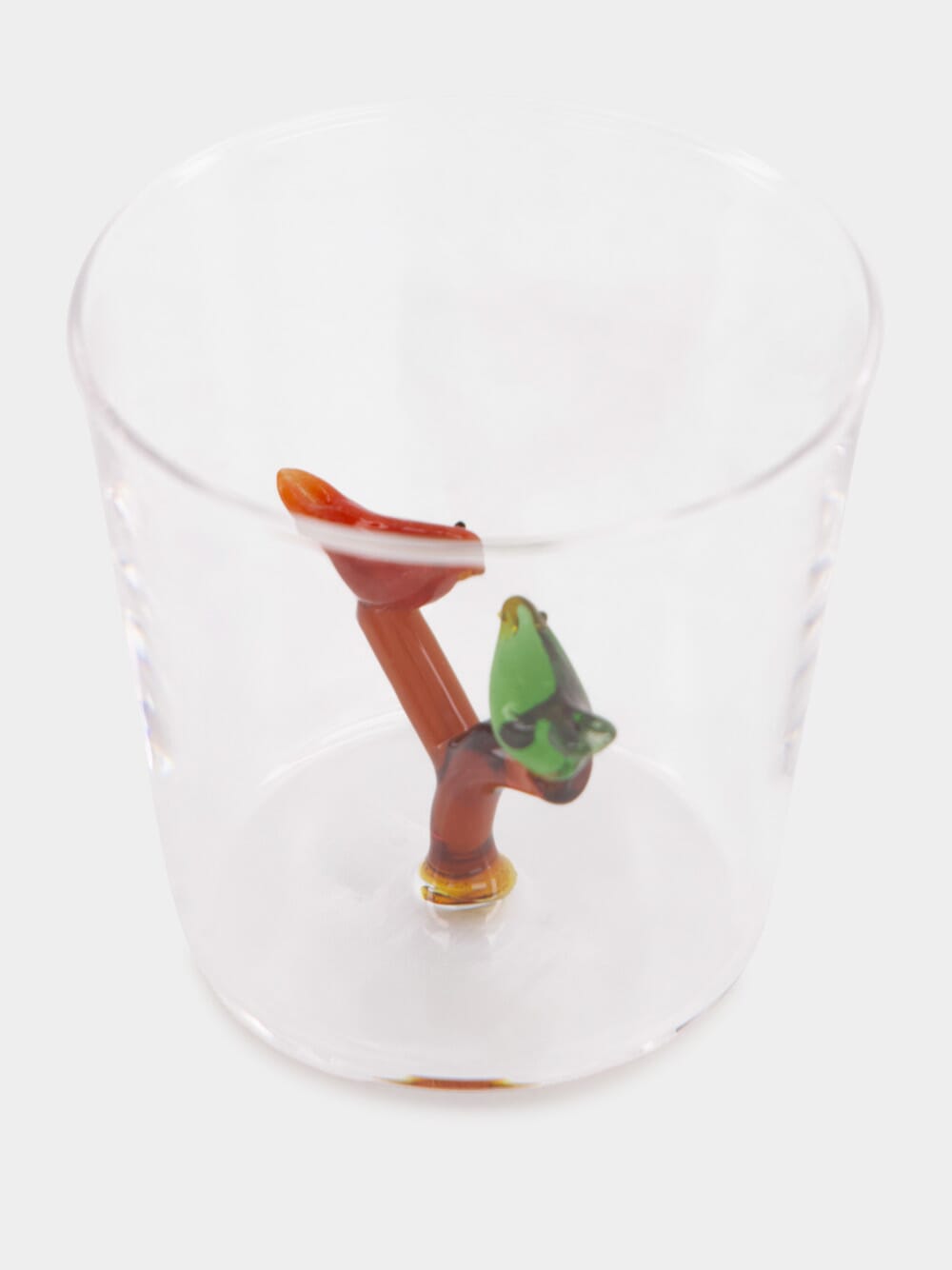 Glass Tumbler with Birds Green-Red