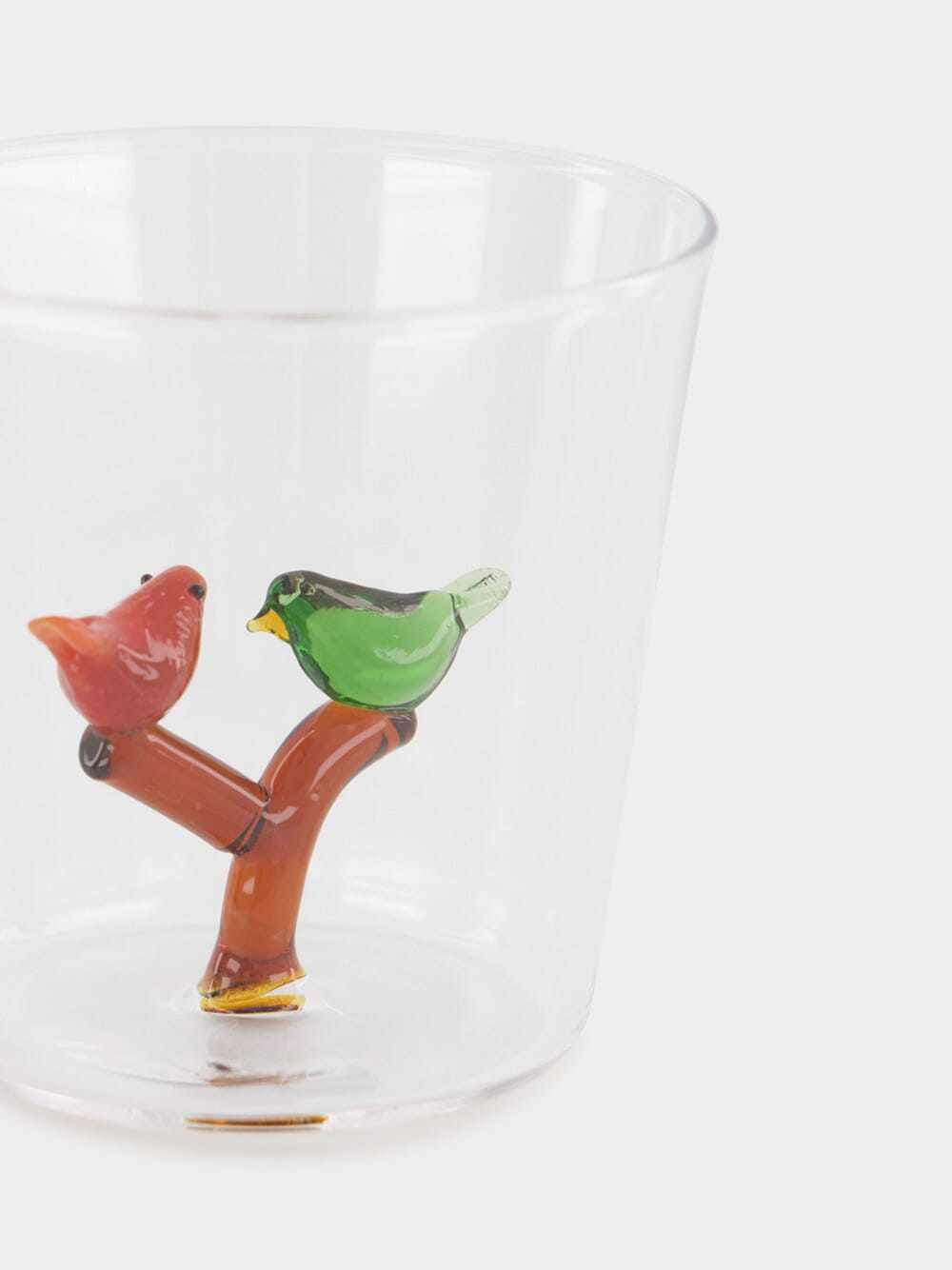 Glass Tumbler with Birds Green-Red