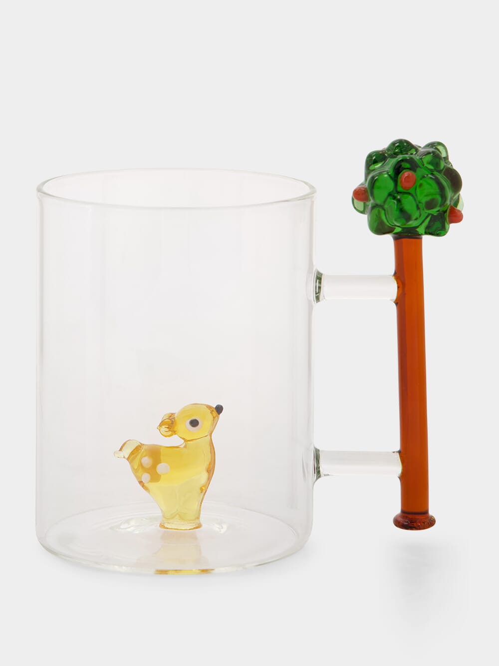 Glass Mug with Fawn and Apple Tree Handle