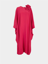 Paula Auriga Red Dahlia Silk Kaftan Dress with Detachable Flower