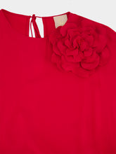Paula Auriga Red Dahlia Silk Kaftan Dress with Detachable Flower