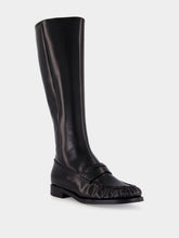 Prada Black Spazzolato Leather Knee-High Moccasin Boots