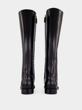 Prada Black Spazzolato Leather Knee-High Moccasin Boots
