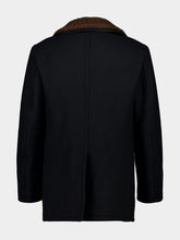 Tom Ford Combo Black and Brown Melton Wool Shearling Peacoat