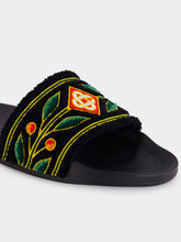 Casablanca Black Embroidered Terry Slides