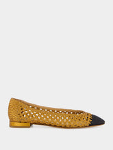 Francesco Russo Black and Old Gold Laminated Nappa Ballerinas