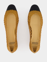Francesco Russo Black and Old Gold Laminated Nappa Ballerinas