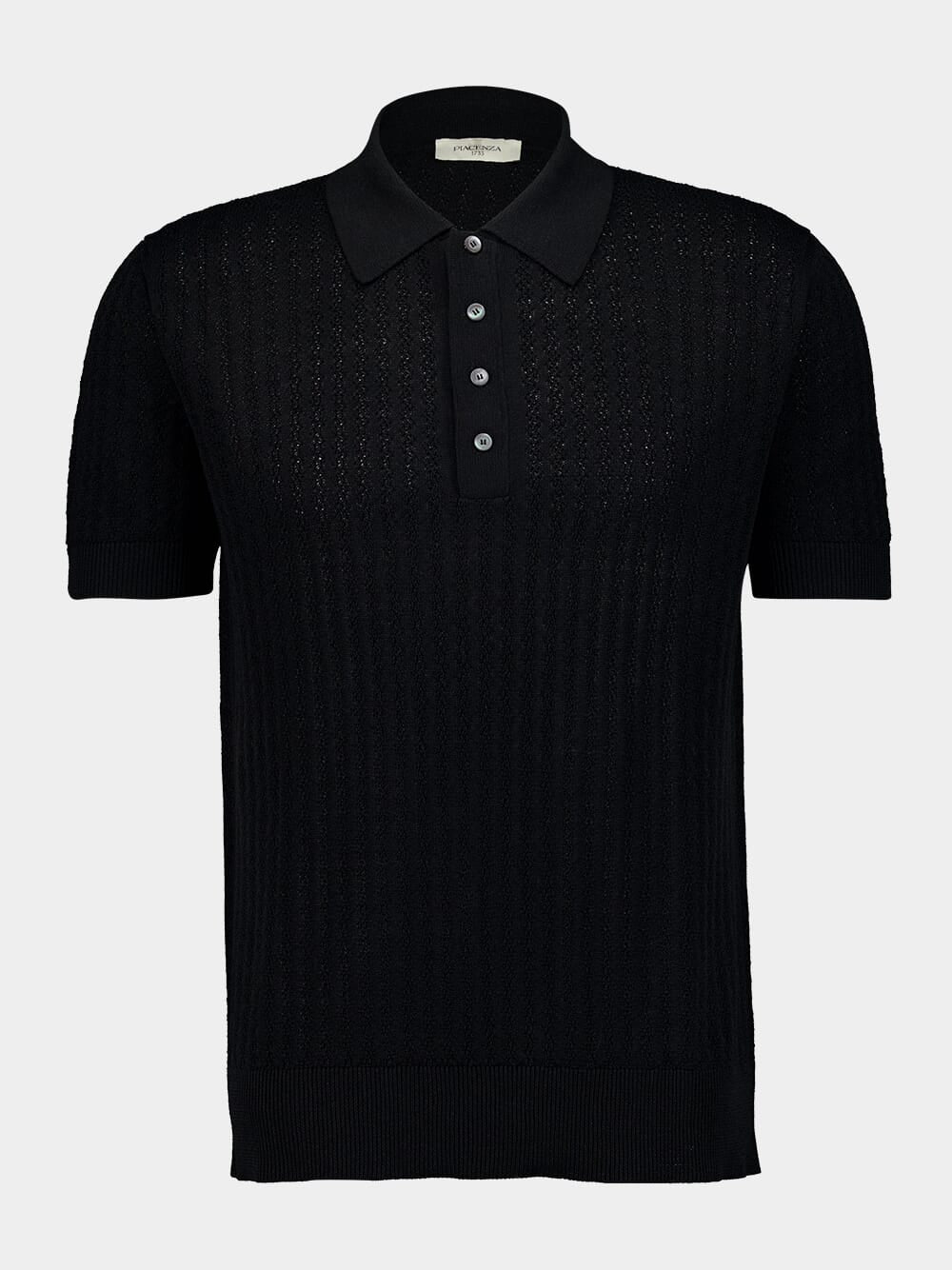 Black Silk Linen Blend Polo Shirt