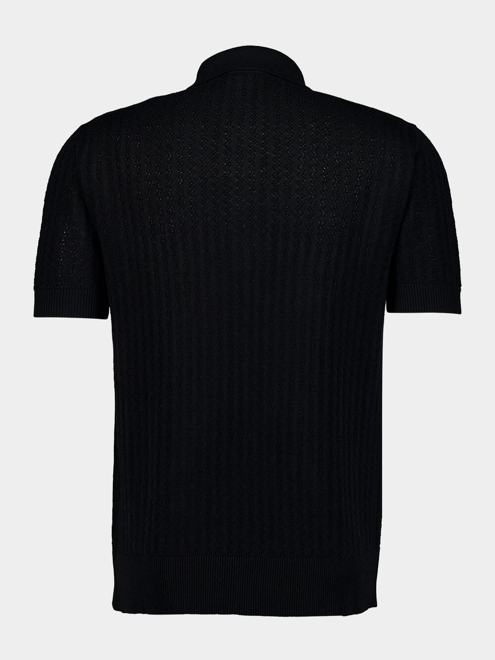 Black Silk Linen Blend Polo Shirt