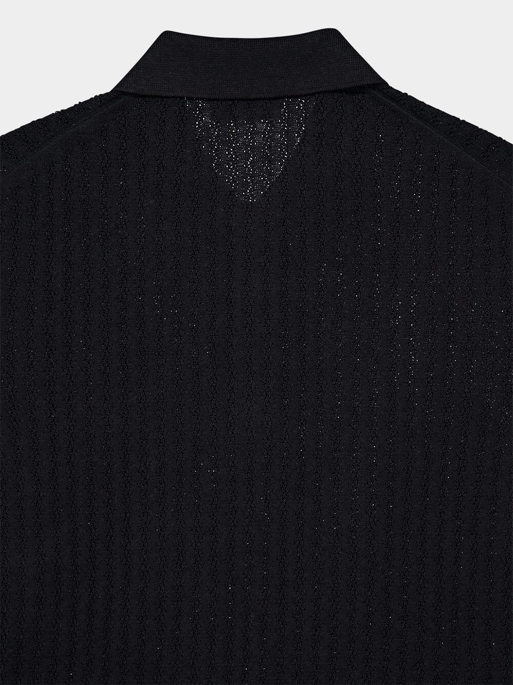 Black Silk Linen Blend Polo Shirt