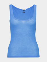 Versace Blue Embroidered Ribbed Wool Tank Top
