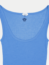 Versace Blue Embroidered Ribbed Wool Tank Top