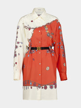 Versace Orange Printed Silk Mini Shirt Dress