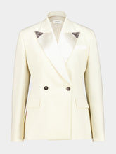 Versace White Embroidered-Lapel Wool Blazer