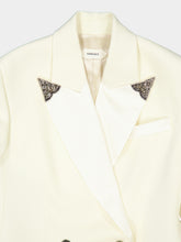 Versace White Embroidered-Lapel Wool Blazer