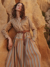 Paula Rosalia Sun Stripes Printed A-Line Silk Twill Dress