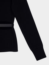 Ferragamo Black Wool Cardigan with Leather Belt
