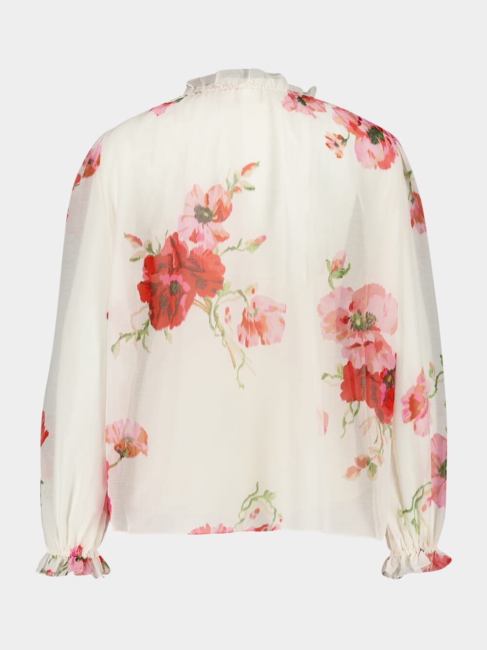 Cream Floral Ruffled Neckline Blouse