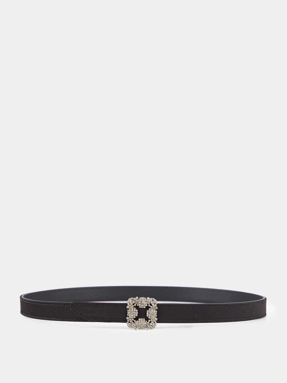 Black Hangisi Belt Mini Satin Crystal Buckled Belt