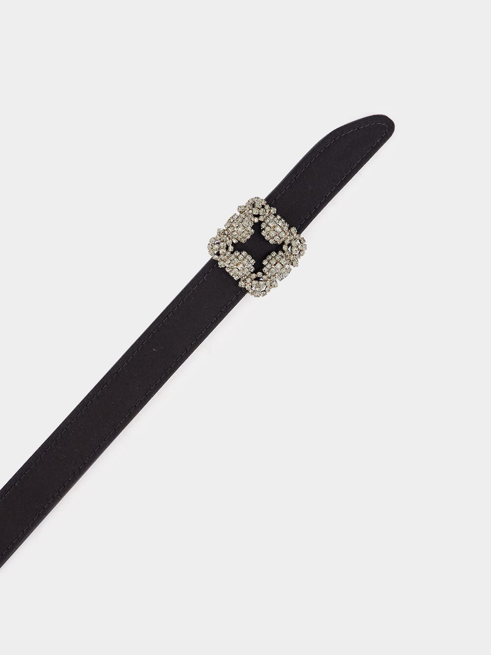 Black Hangisi Belt Mini Satin Crystal Buckled Belt