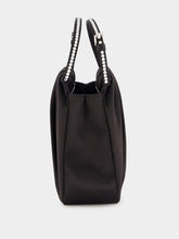 Amina Muaddi Vittoria Black Satin Bag with Crystal Handle