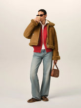 Ami Paris Mastic Beige Shearling Aviator Jacket