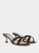 Manolo Blahnik Black Patent Leather Open Toe 50mm Mules