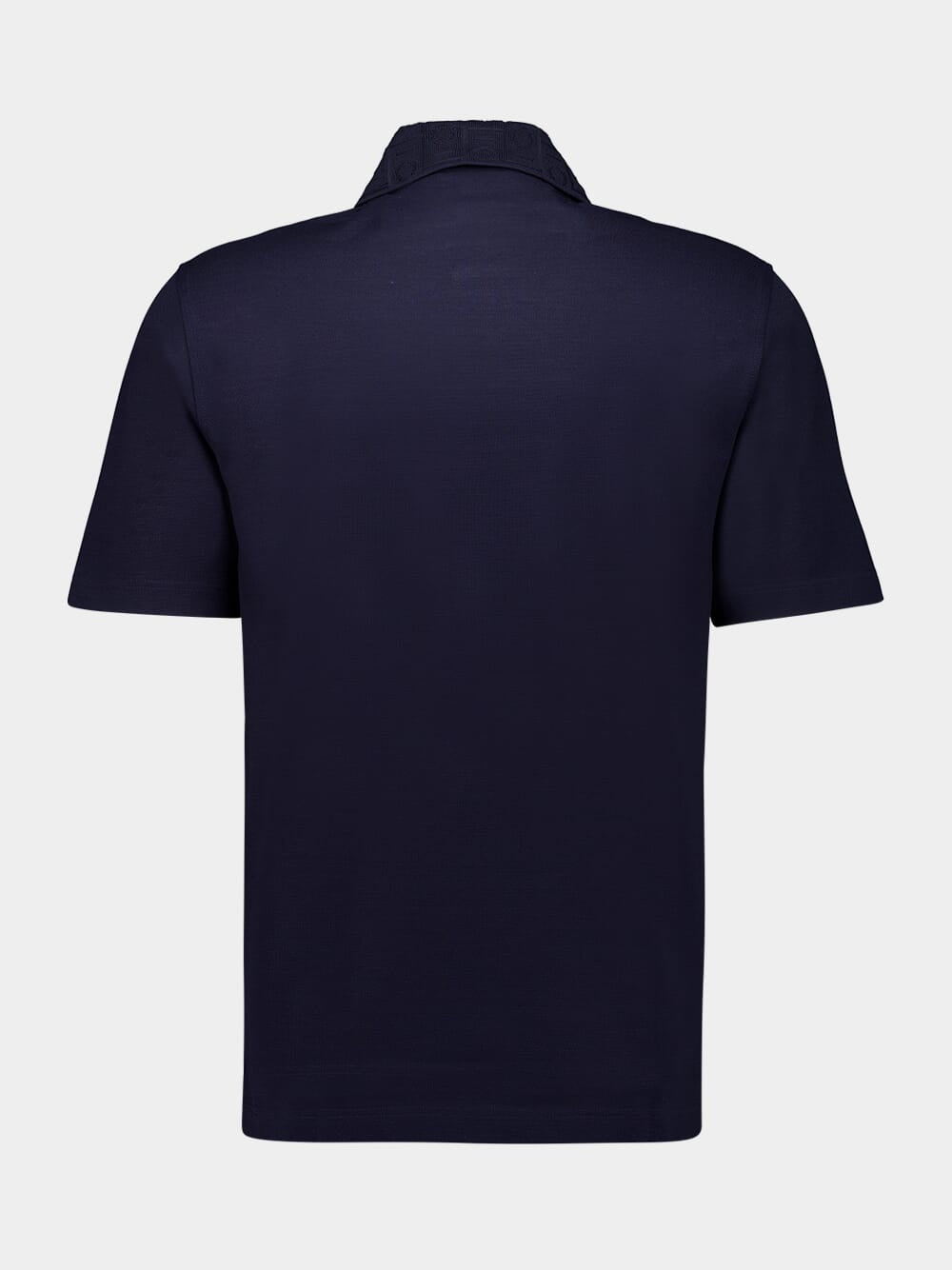 Navy Blue V-Neck Polo with Jacquard Detail