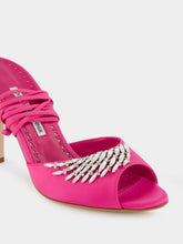 Manolo Blahnik Plumena 90 Crystal-Embellished Satin Lace-Up Pink Sandals
