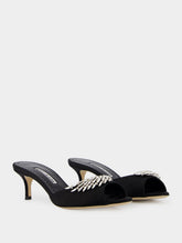 Manolo Blahnik Lumada Black Satin Jewel Mules