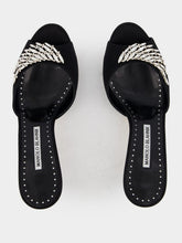 Manolo Blahnik Lumada Black Satin Jewel Mules