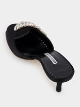 Manolo Blahnik Lumada Black Satin Jewel Mules