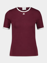 Courrèges Burgundy and Heritage White Signature Contrast T-Shirt