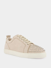 Christian Louboutin Louis Junior Spikes Sneakers in Beige Veau Velours