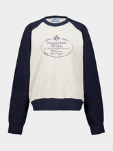Prada Navy Blue and Natural Logo Cotton Sweatshirt